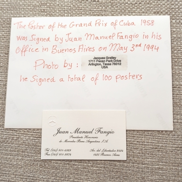 1958 Grand Prix of Cuba Event LE Poster Autographed Signed by Juan Manuel Fangio - Picture 10 of 15